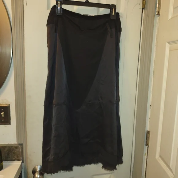 GO By Go Silk Skirt 100% Silk Asymmetrical Hem Midi in Off Black SZ M New $298